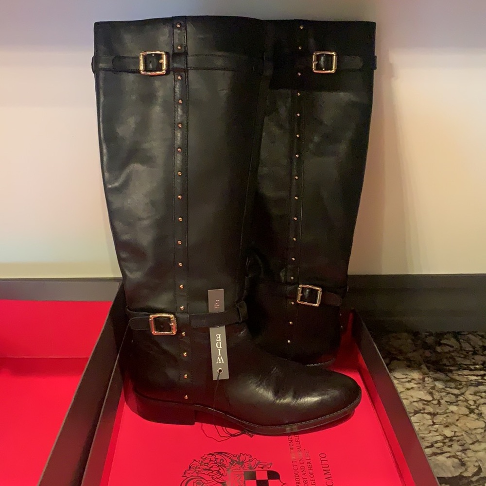 Vince camuto black 7.5 gold studded boots wide calf